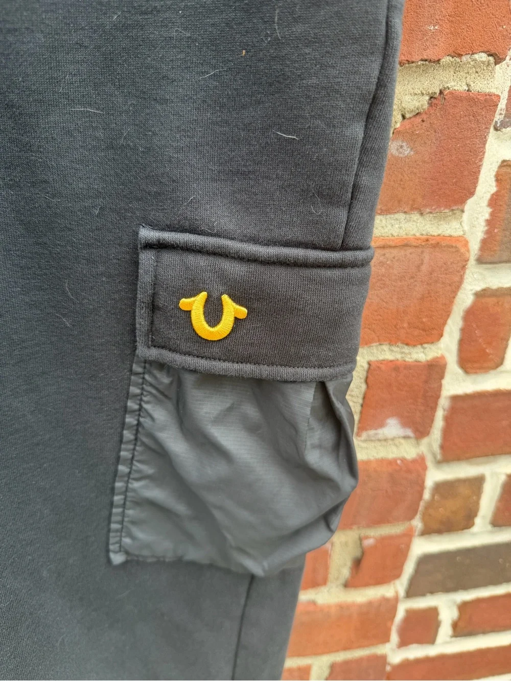 True Religion Black Cargo Sweatpants with Logo Detail